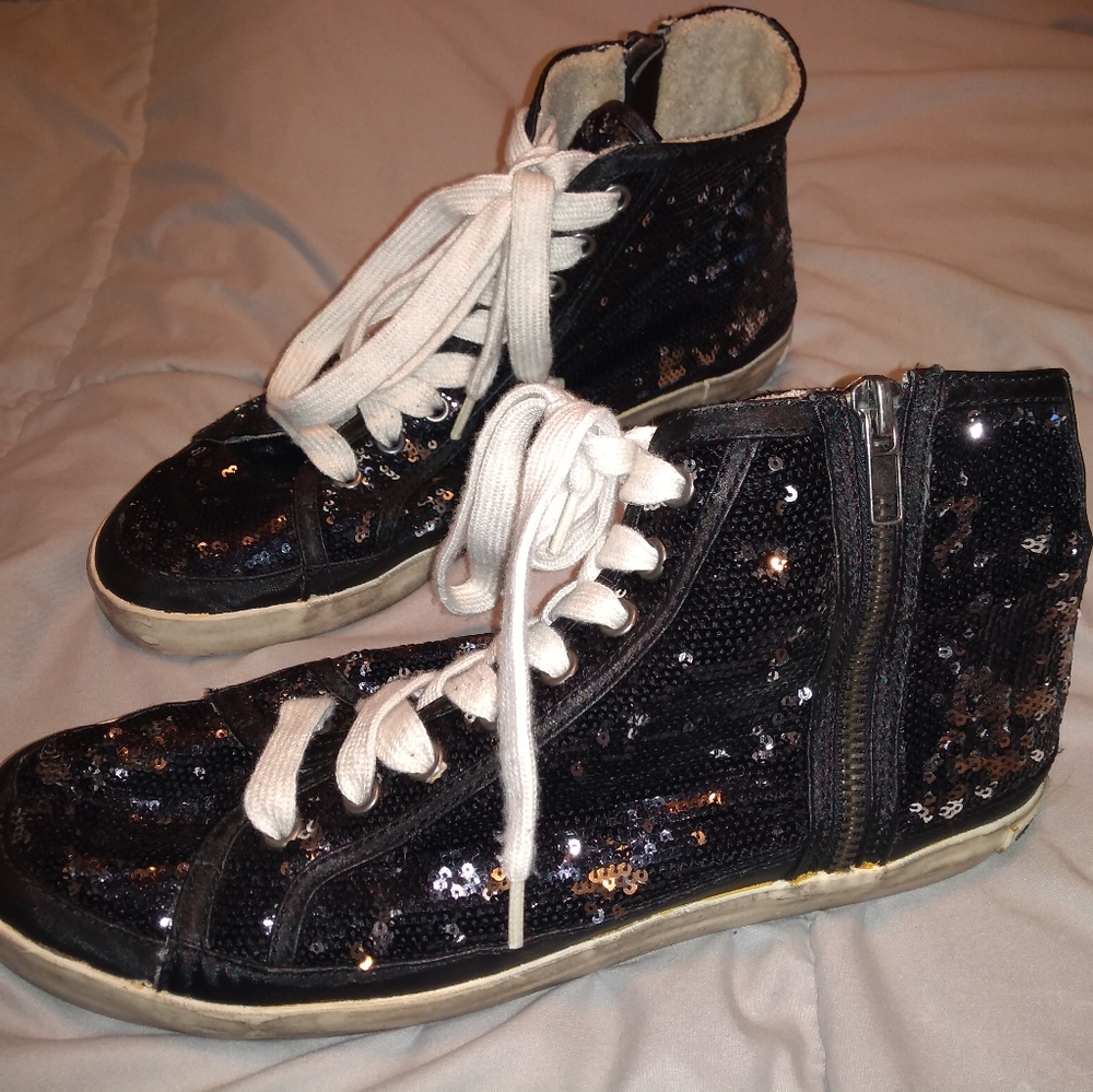 Sz 10 Distressed Sequin High Tops
